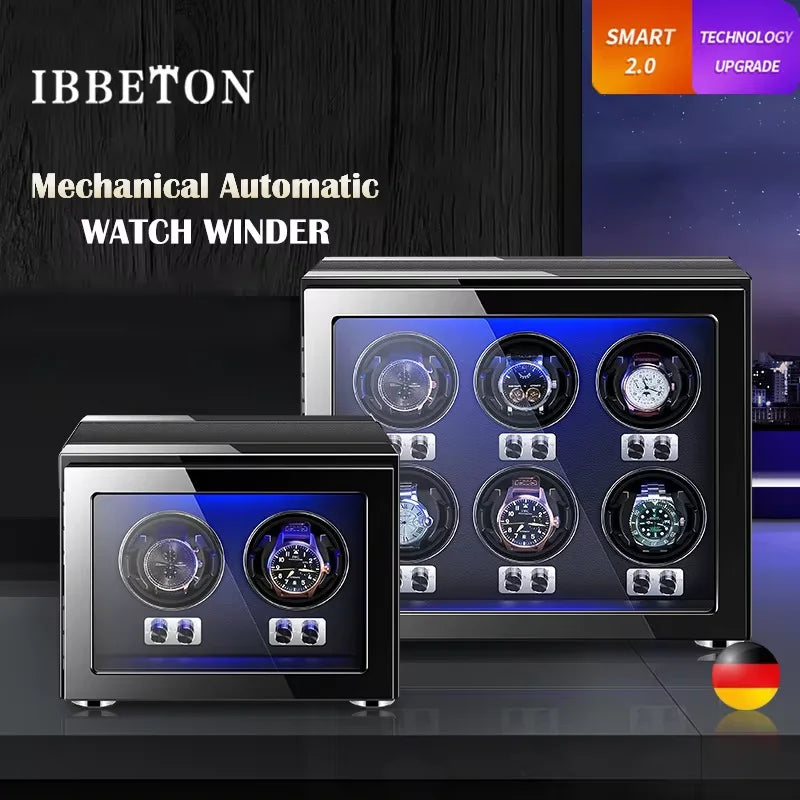 IBBETON Watch Winder Box for Automatic Watch Luxury Wood Watch Shaker Box Storage Smart Touch Screen 5 Rotation Modes