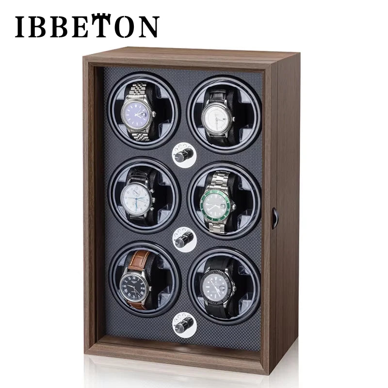 IBBETON Black Walnut Grain Wooden Automatic Mechanical Watch Winder Multi-Watch Household Watch Boxes Cases