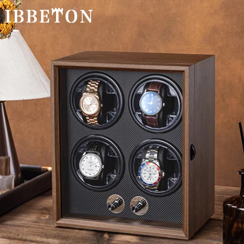 IBBETON Black Walnut Grain Wooden Automatic Mechanical Watch Winder Multi-Watch Household Watch Boxes Cases