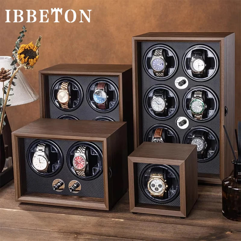 IBBETON Black Walnut Grain Wooden Automatic Mechanical Watch Winder Multi-Watch Household Watch Boxes Cases