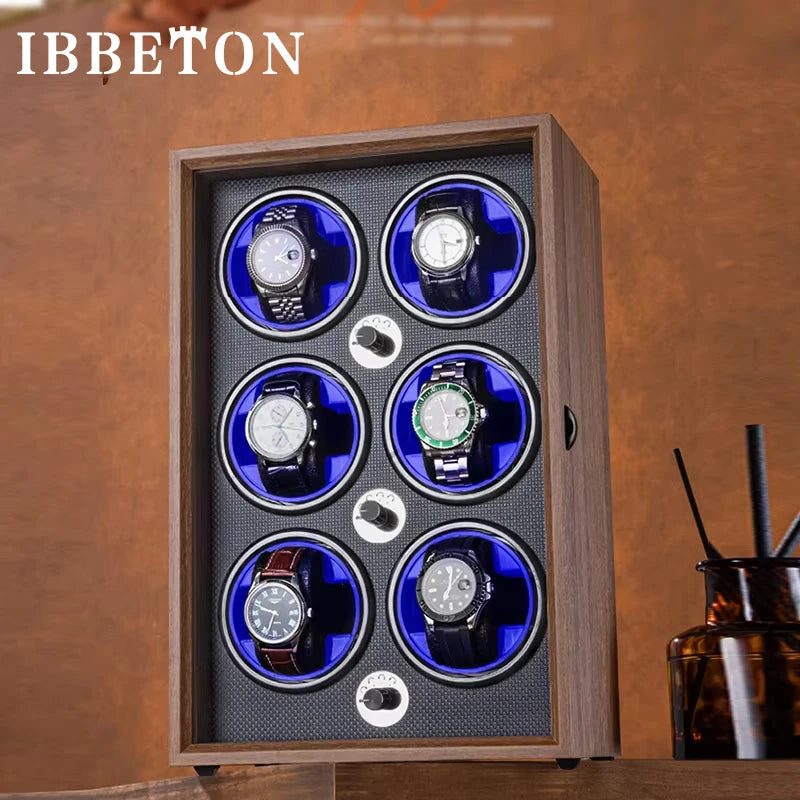 IBBETON Black Walnut Grain Wooden Automatic Mechanical Watch Winder Multi-Watch Household Watch Boxes Cases