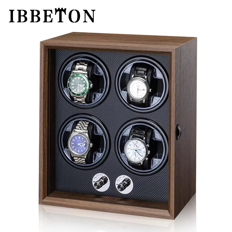 IBBETON Black Walnut Grain Wooden Automatic Mechanical Watch Winder Multi-Watch Household Watch Boxes Cases