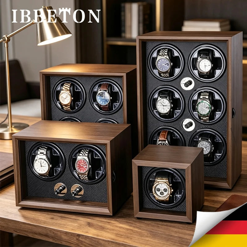 IBBETON Black Walnut Grain Wooden Automatic Mechanical Watch Winder Multi-Watch Household Watch Boxes Cases